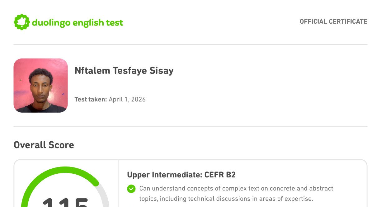 Official DET certificate showing overall score 115